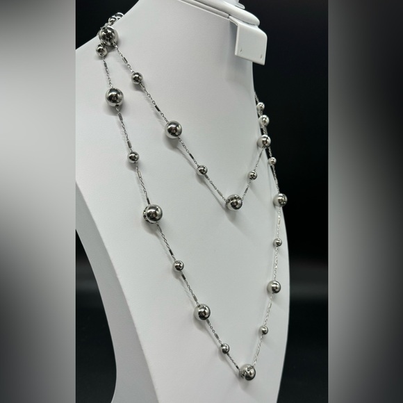 ColdWater Creek Stunning Very Long Silver Tone Bead Stations With Crystals - Picture 2 of 12